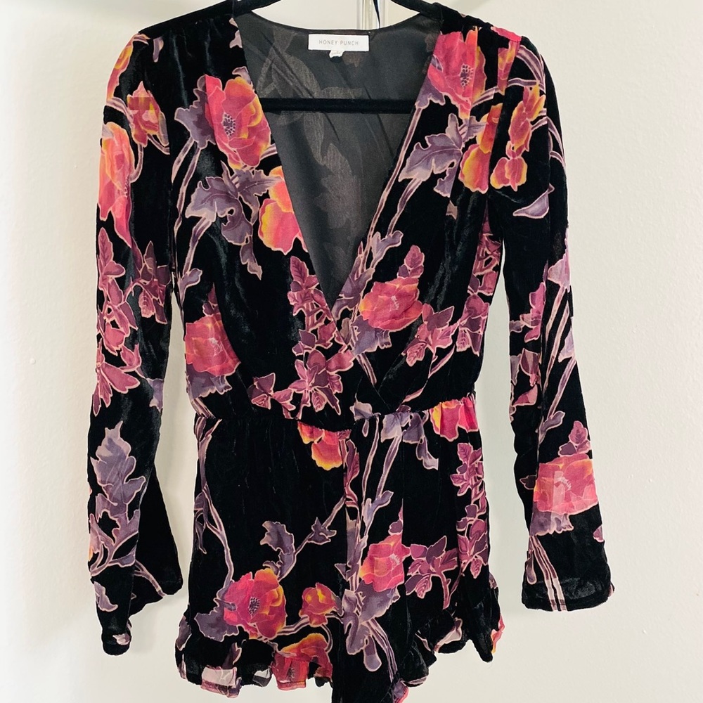 Mesh and Velvet Floral Romper